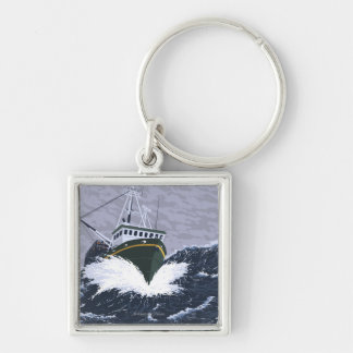 AlaskaCrab Boat Vintage Travel Poster Keychain