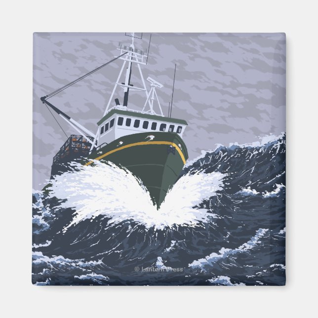 AlaskaCrab Boat Vintage Travel Poster Magnet (Front)