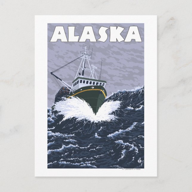 AlaskaCrab Boat Vintage Travel Poster Postcard (Front)