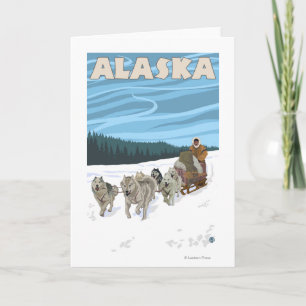 AlaskaDogsledding Vintage Travel Poster Holiday Card