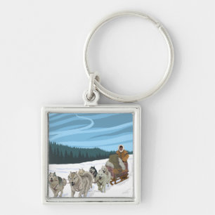 AlaskaDogsledding Vintage Travel Poster Keychain