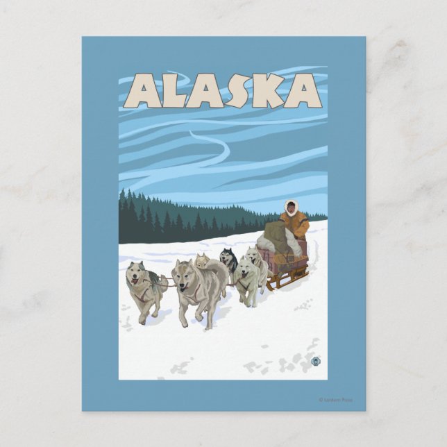 AlaskaDogsledding Vintage Travel Poster Postcard (Front)