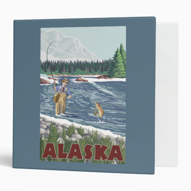 AlaskaFly Fisherman Vintage Travel Poster Binder (Front/Inside)