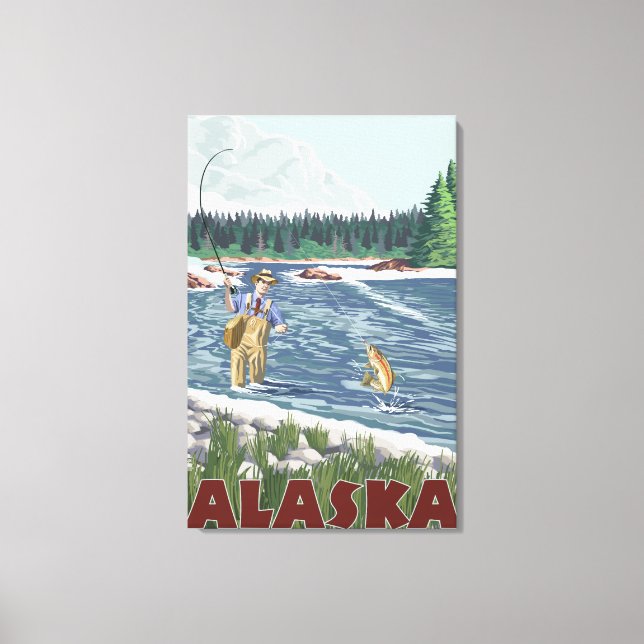 AlaskaFly Fisherman Vintage Travel Poster Canvas Print (Front)