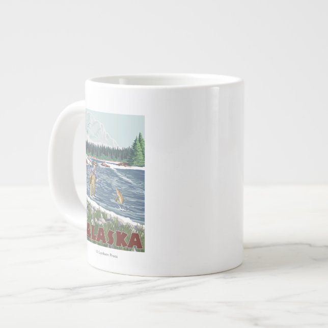 AlaskaFly Fisherman Vintage Travel Poster Large Coffee Mug (Front Left)