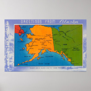AlaskaGreetings From Alaska Map Poster