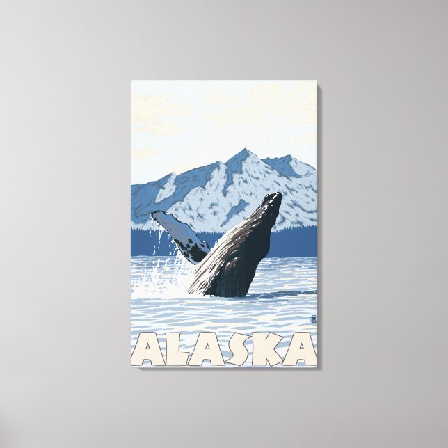 AlaskaHumpback Whale Vintage Travel Poster Canvas Print (Front)