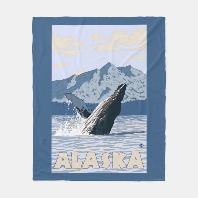AlaskaHumpback Whale Vintage Travel Poster Fleece Blanket (Front)