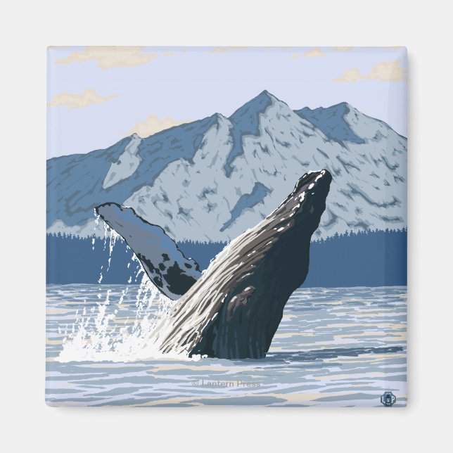 AlaskaHumpback Whale Vintage Travel Poster Magnet (Front)