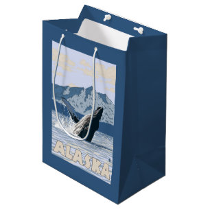 AlaskaHumpback Whale Vintage Travel Poster Medium Gift Bag