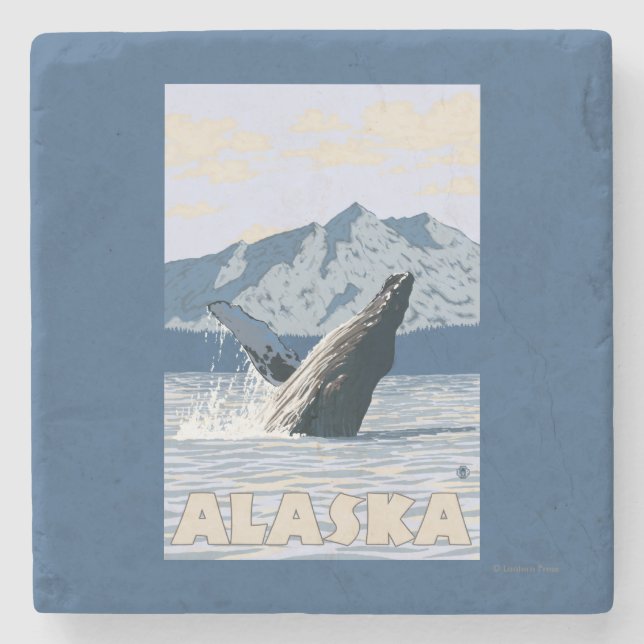 AlaskaHumpback Whale Vintage Travel Poster Stone Coaster (Front)