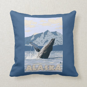 AlaskaHumpback Whale Vintage Travel Poster Throw Pillow