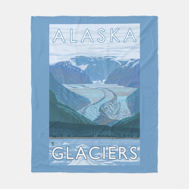 AlaskaLarge Glacier Scene Vintage Travel Fleece Blanket (Front)