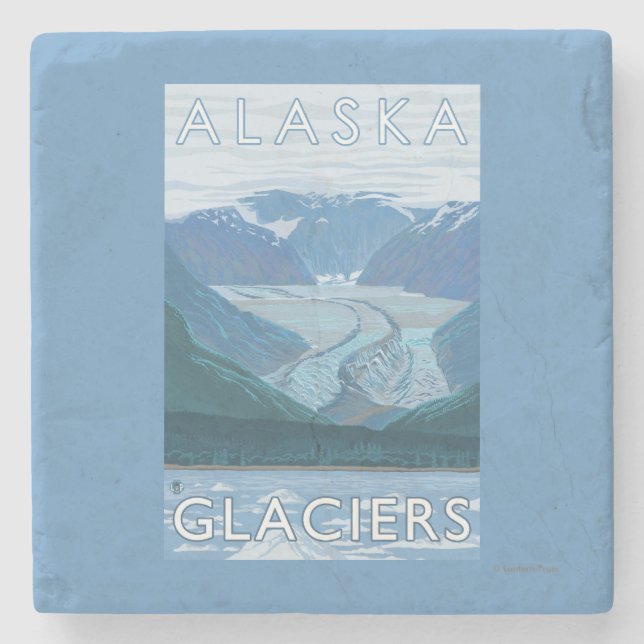 AlaskaLarge Glacier Scene Vintage Travel Stone Coaster (Front)