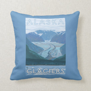 AlaskaLarge Glacier Scene Vintage Travel Throw Pillow