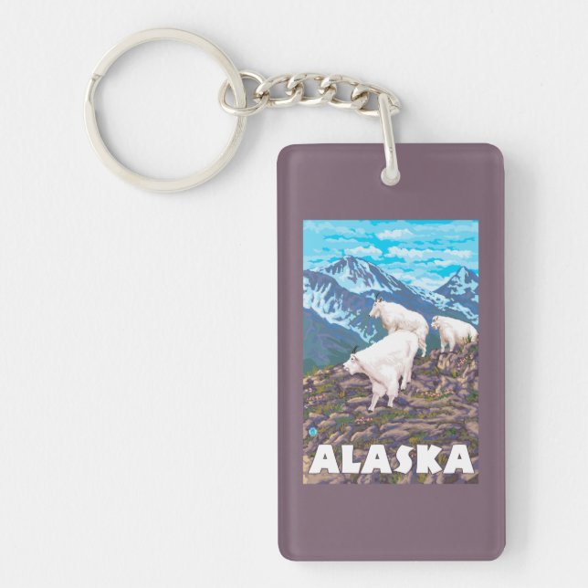 AlaskaMountain Goats Vintage Travel Poster Keychain (Front)