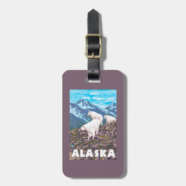AlaskaMountain Goats Vintage Travel Poster Luggage Tag (Front Vertical)