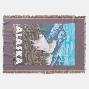 AlaskaMountain Goats Vintage Travel Poster Throw Blanket