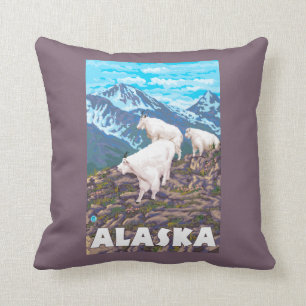 AlaskaMountain Goats Vintage Travel Poster Throw Pillow