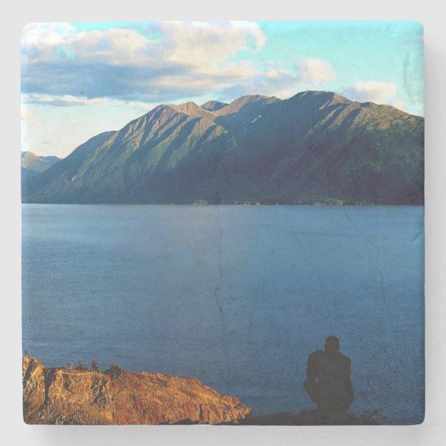 Alaskan Bay Sunset Stone Coaster (Front)