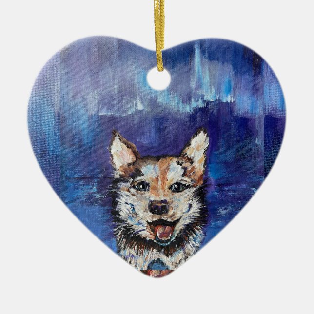 Alaskan Borealis Pup Ceramic Ornament (Front)
