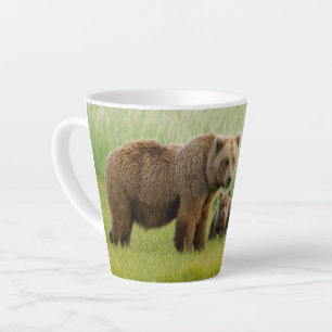 Alaskan Brown Bear with Cubs in a Meadow Latte Mug