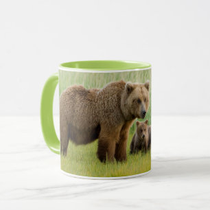 Alaskan Brown Bear with Cubs in a Meadow Mug