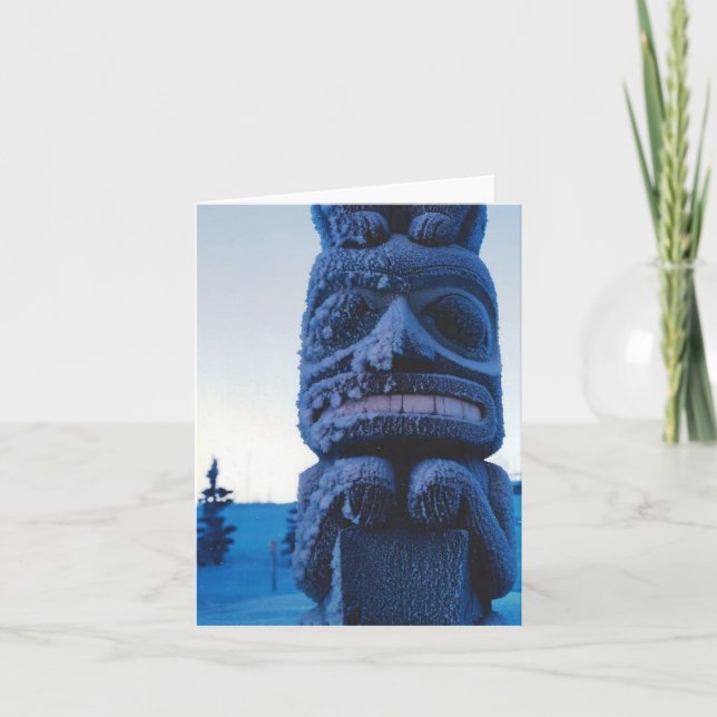 Alaskan Carved Totempole Winter Scene Folded Card (Front)