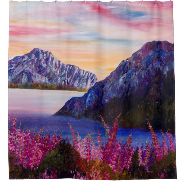 Alaskan Cotton Candy Mountain Shower Curtain (Front)