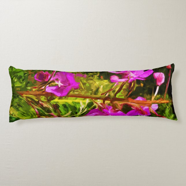 Alaskan Fireweed Pink Wildflower Abstract Body Pillow (Back)