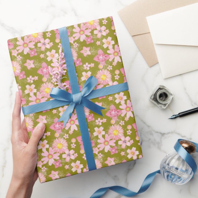 Alaskan Floral Wind Navy Blue Wrapping Paper (Gifting)