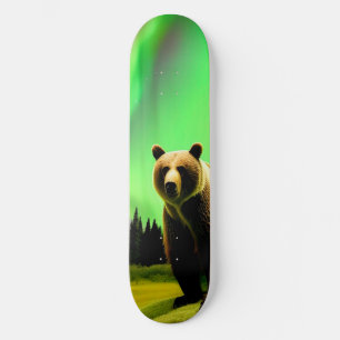 Alaskan Grizzly Bear and Green Aurora Borealis Skateboard