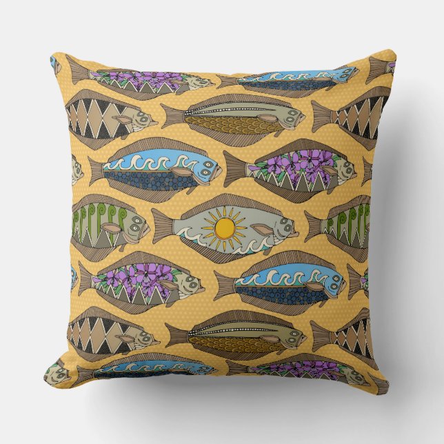 Alaskan halibut sungold throw pillow (Front)