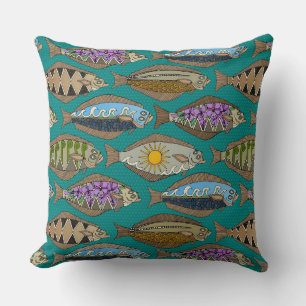 Alaskan halibut teal throw pillow