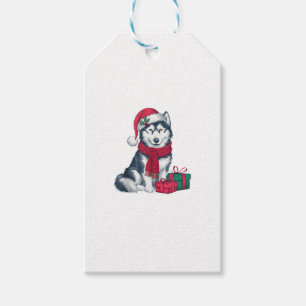 Alaskan Husky Dog Christmas Outfits Santa Hat Dog Gift Tags