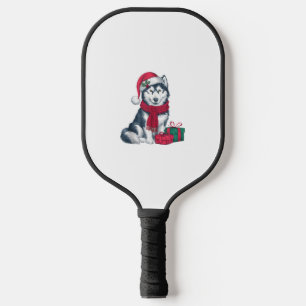 Alaskan Husky Dog Christmas Outfits Santa Hat Dog Pickleball Paddle