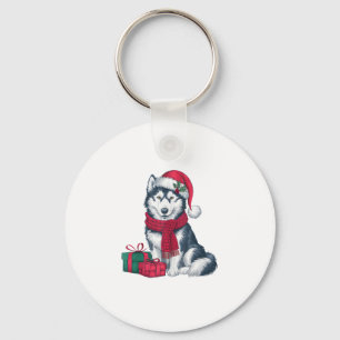Alaskan Husky Dog Christmas Parties Holiday Santa Keychain