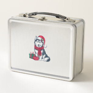 Alaskan Husky Dog Christmas Parties Holiday Santa Metal Lunch Box