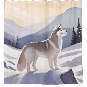 Alaskan Husky Dog Mountain Watercolor
