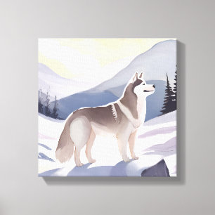 Alaskan Husky   Dog Mountain Watercolor Canvas Print