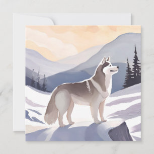 Alaskan Husky   Dog Mountain Watercolor Card