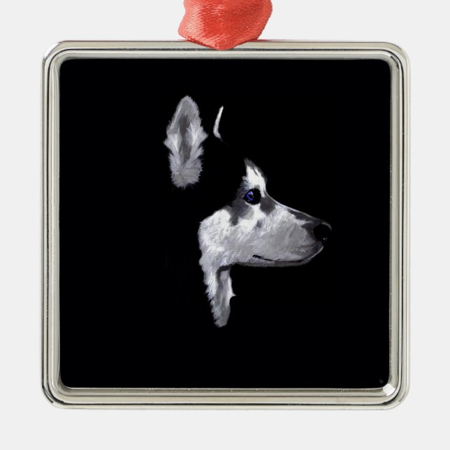 Alaskan Husky Dog Profile Customize Metal Ornament (Front)