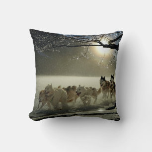 Alaskan Husky Dog Sled Race Throw Pillow