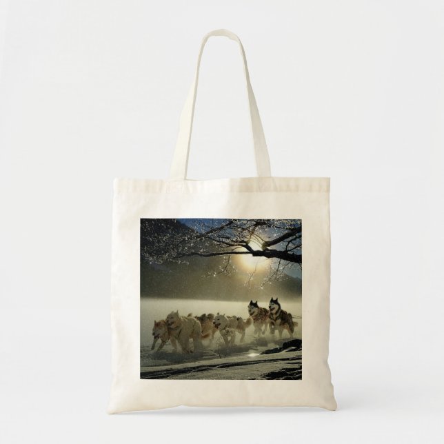 Alaskan Husky Dog Sled Race Tote Bag (Front)