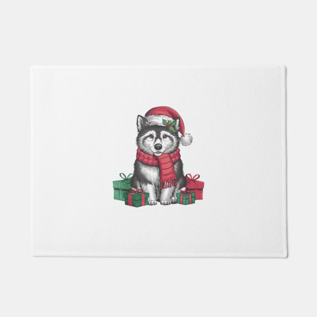 Alaskan Klee Kai Dog Christmas Parties Holiday San Doormat (Front)