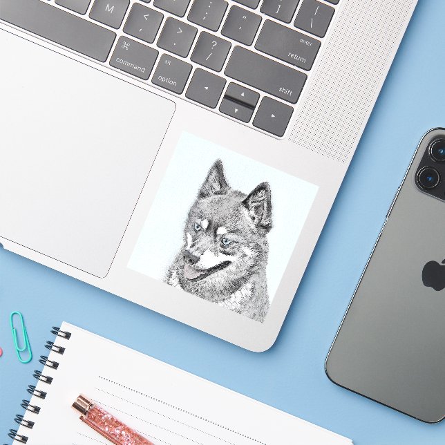 Alaskan Klee Kai Painting - Cute Original Dog Art (Laptop w/ iPhone)