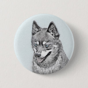Alaskan Klee Kai Painting - Cute Original Dog Art 2 Inch Round Button