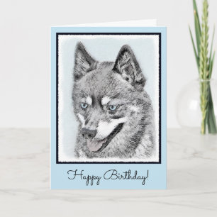 Alaskan Klee Kai Painting - Cute Original Dog Art Card
