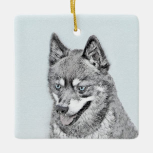 Alaskan Klee Kai Painting - Cute Original Dog Art Ceramic Ornament
