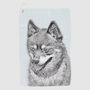 Alaskan Klee Kai Painting - Cute Original Dog Art Golf Towel